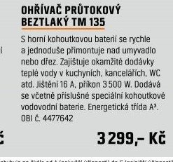 OHŘÍVAČ PRŮTOKOVÝ BEZTLAKÝ TM 135