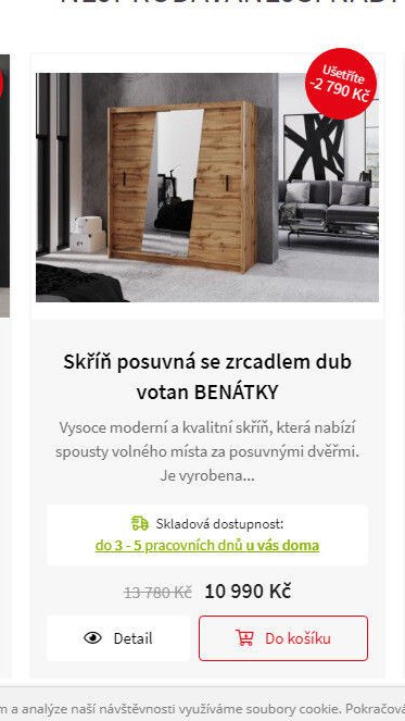 Skříň posuvná se zrcadlem dub votan BENÁTKY