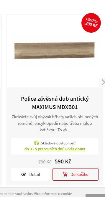 Police závěsná dub antický MAXIMUS MDXB01