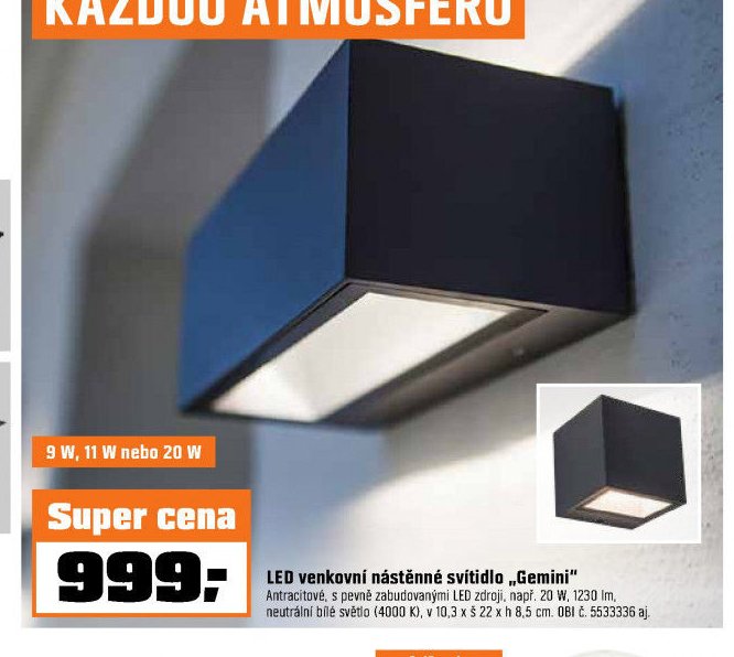 LED venkovní nástěnné svítidlo „Gemini“