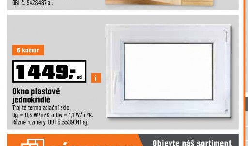 Okno plastové jednokřídlé