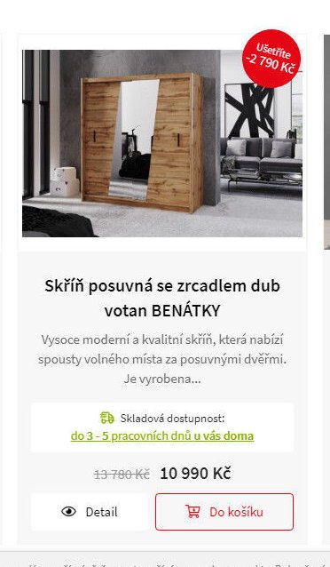 Skříň posuvná se zrcadlem dub votan BENÁTKY