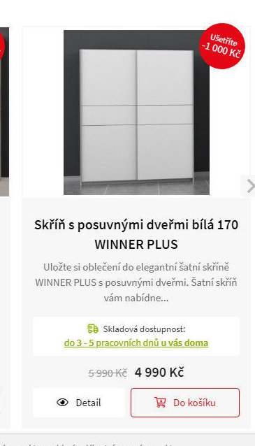Skříň s posuvnými dveřmi bílá 170 WINNER PLUS