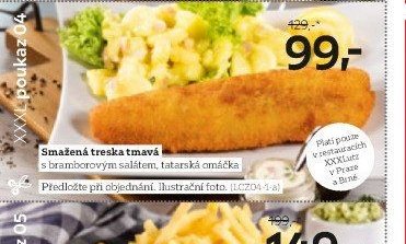 Smažená treska tmavá s bramborovým salátem, tatarská omáčka