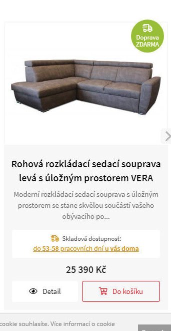 Rohová rozkládací sedací souprava levá s úložným prostorem VERA