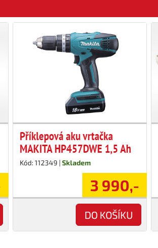 Příklepová aku vrtačka MAKITA HP457DWE 1,5 Ah