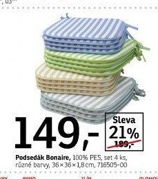 Podsedák Bonaire, 100% PES, set 4 ks, různé barvy, 36x36x1,8 cm
