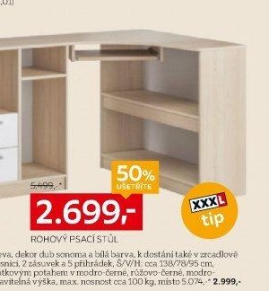 Rohový psací stůl (v dekoru dub sonoma a bílá barva)