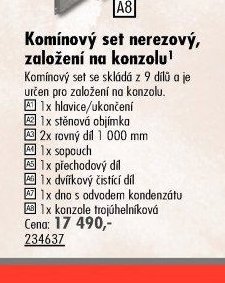 Komínový set nerezový, založení na konzolu