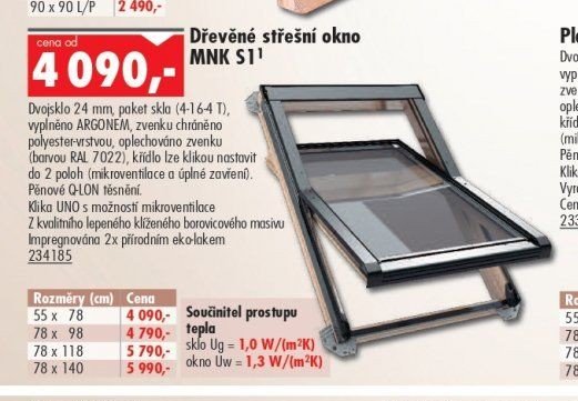Dřevěné střešní okno MNK S1
