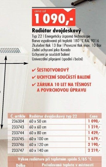 Radiátor dvojdeskový typ 22