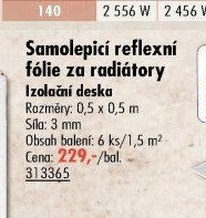 Samolepicí reflexní fólie za radiátory