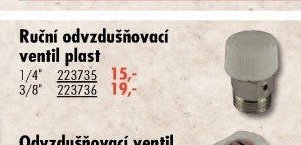 Ruční odvzdušňovací ventil plast