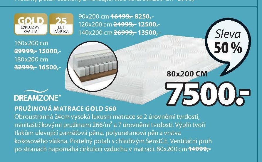 DREAMZONE Pružinová matrace GOLD S60