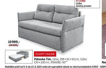 Pohovka Tim, látka, 158x92x90 cm, lůžko 130x200 cm