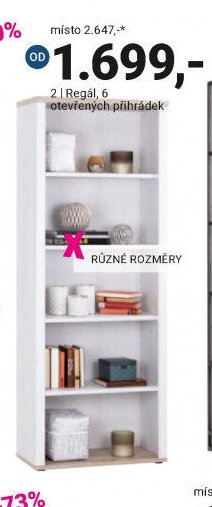 Regál, 6 otevřených přihrádek