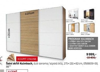 Šatní skříň Kulmbach, dub sonoma/alpská bílá, 271x211x62 cm