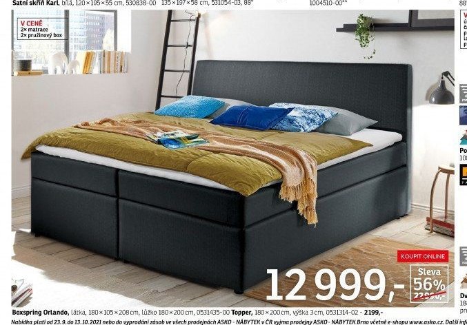 Boxspring Orlando, látka, 180x105x208 cm