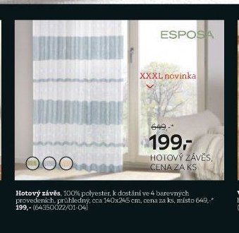 Hotový závěs, 100% polyester, k dostání ve 4 barevných provedeních, průhledný, cca 140x245 cm