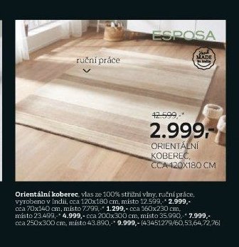 Orientální koberec, vlas ze 100% střižní vlny, ruční práce, vyrobeno v Indii, cca 120x180 cm