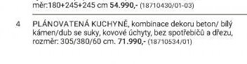 PLÁNOVATELNÁ KUCHYNĚ, kombinace dekoru beton/bílý kámen/dub se suky