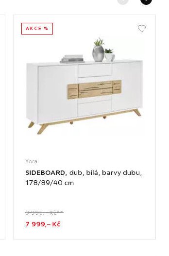 SIDEBOARD, dub, bílá, barvy dubu, 178/89/40 cm
