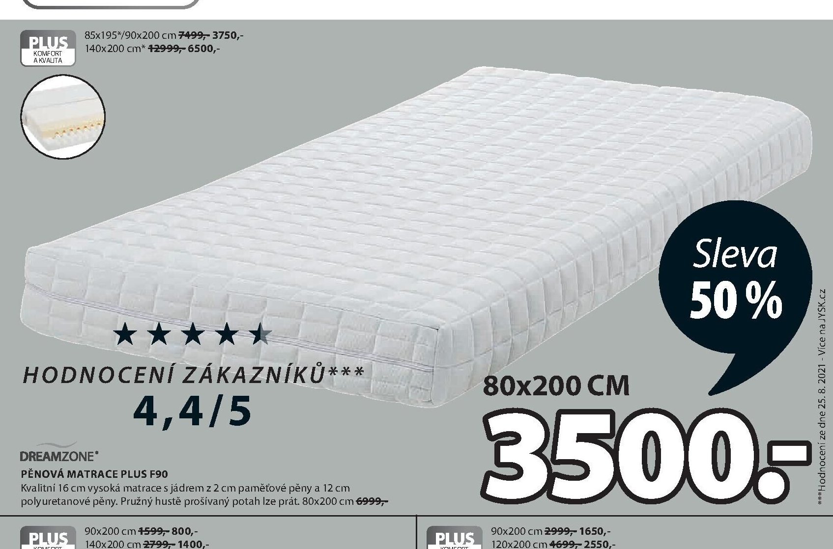 PĚNOVÁ MATRACE PLUS F90