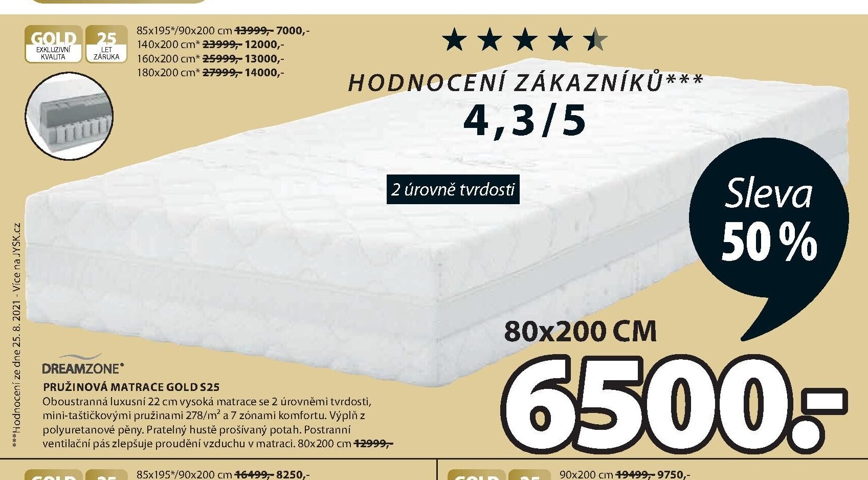 DREAMZONE PRUŽINOVÁ MATRACE GOLD S25