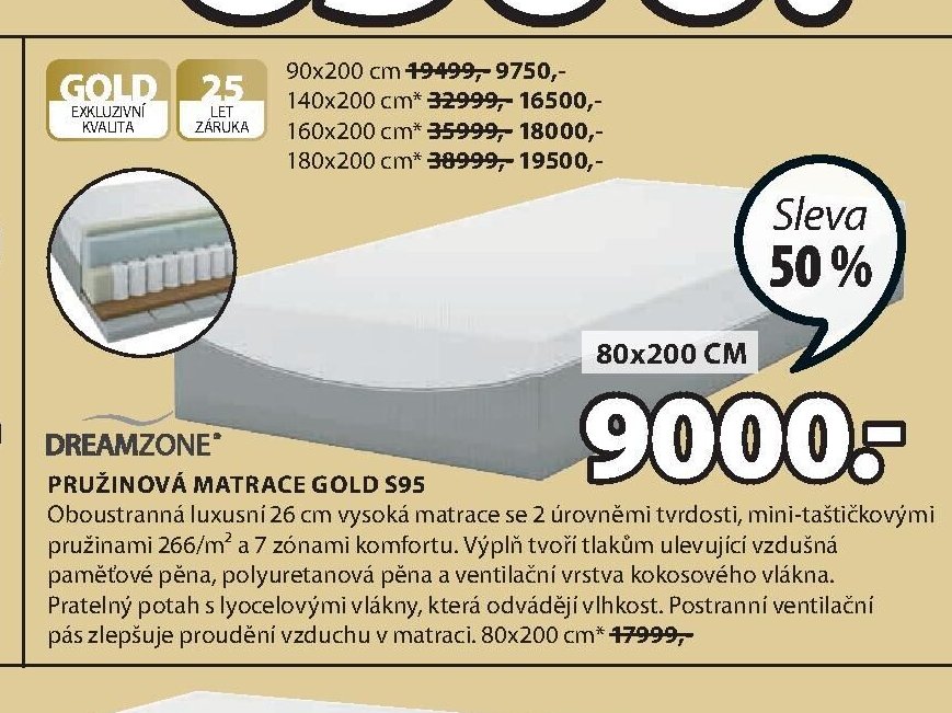 DREAMZONE PRUŽINOVÁ MATRACE GOLD S95