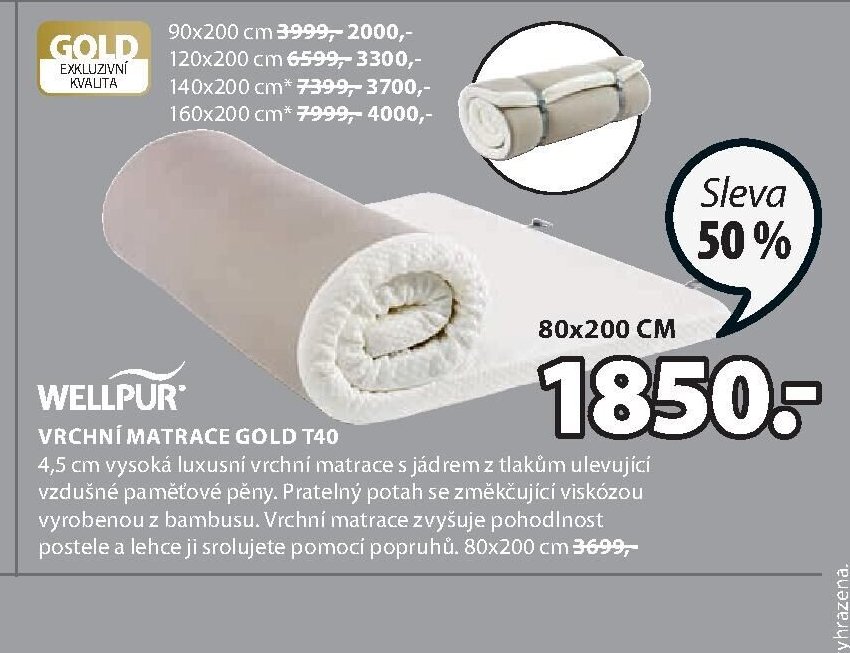 VRCHNÍ MATRACE GOLD T40