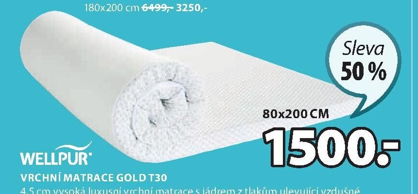 VRCHNÍ MATRACE GOLD T30 80x200 CM