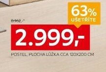 Postel, plocha lůžka cca 120x200 cm