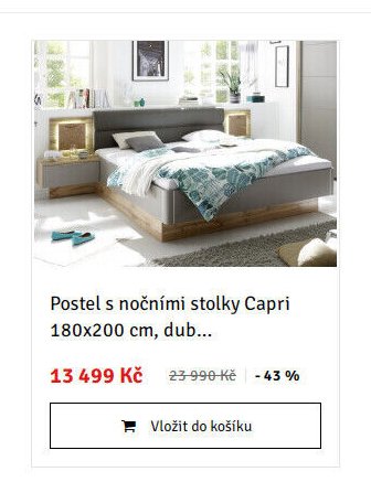 Postel s nočními stolky Capri 180x200 cm, dub...