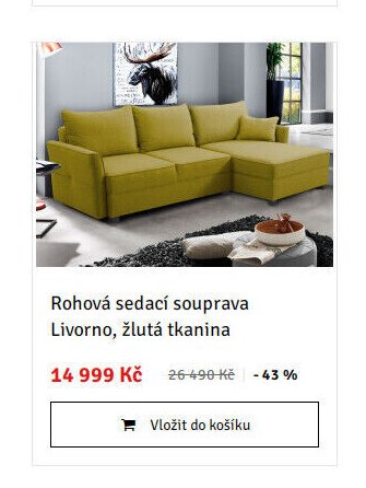 Rohová sedací souprava Livorno, žlutá tkanina