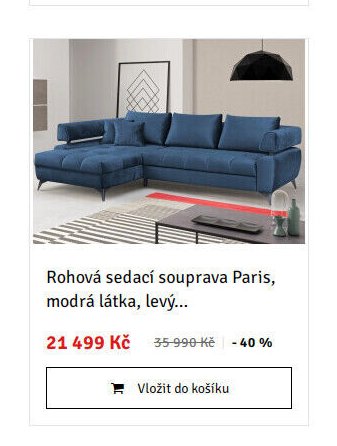 Rohová sedací souprava Paris, modrá látka, levý...