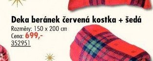 Deka beránek červená kostka + šedá