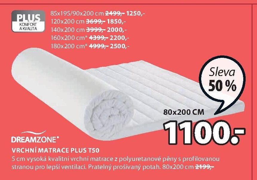 Vrchní matrace PLUS T50