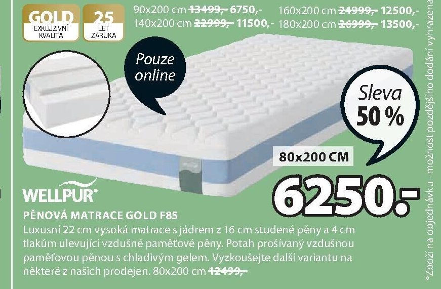 PĚNOVÁ MATRACE GOLD F85