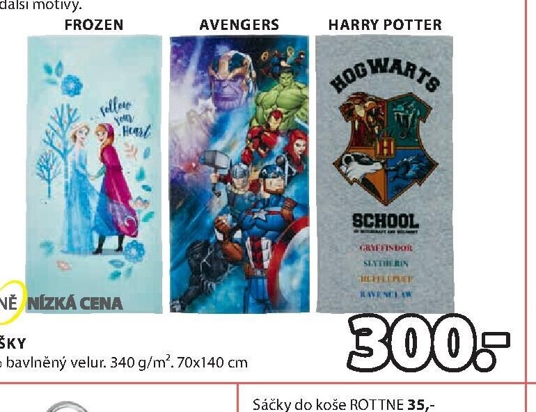 Osušky FROZEN, AVENGERS, HARRY POTTER