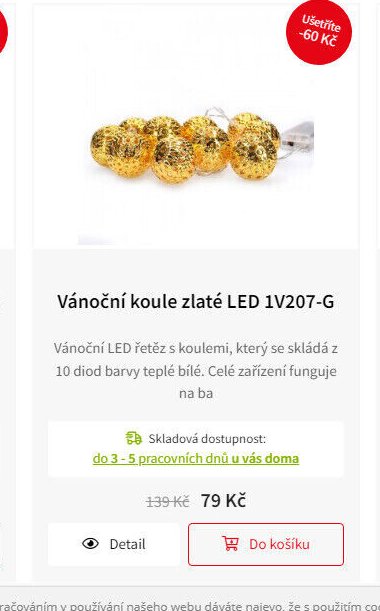 Vánoční koule zlaté LED 1V207-G