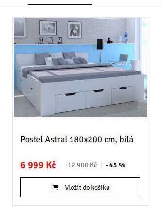 Postel Astral 180x200 cm, bílá