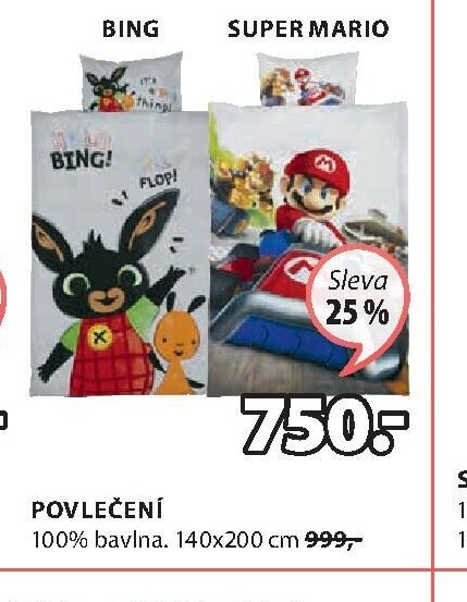 POVLEČENÍ ELVOR, BING, SUPER MARIO