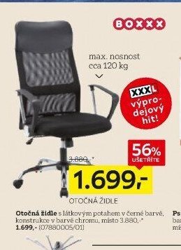 Otočná židle s látkovým potahem v černé barvě, konstrukce v barvě chromu