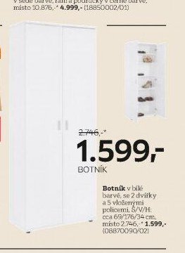 Botník v bílé barvě, se 2 dvířky a 5 vloženými policemi, Š/V/H: cca 69/176/34 cm
