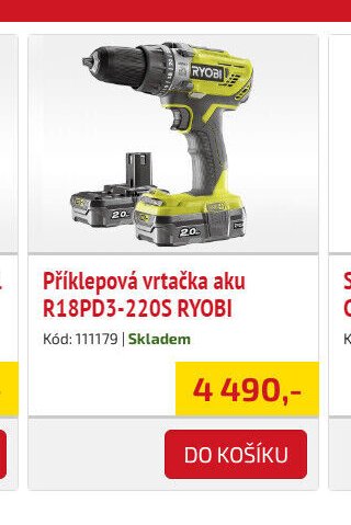 Příklepová vrtačka aku R18PD3-220S RYOBI
