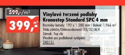 Vinylové tvrzené podlahy Kronostep Standard SPC 4 mm