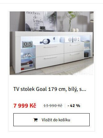 TV stolek Goal 179 cm, bílý, s...
