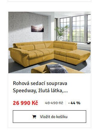 Rohová sedací souprava Speedway, žlutá látka,...