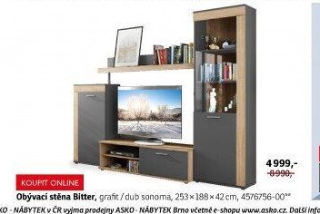 Obývací stěna Bitter, grafit / dub sonoma, 253x188x42 cm, 4576756-00