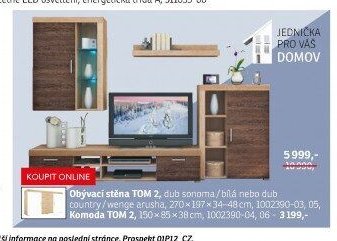 Obývací stěna TOM 2, dub sonoma / bílá nebo dub country / wenge arusha, 270x197x34-48 cm, 1002390-03, 05